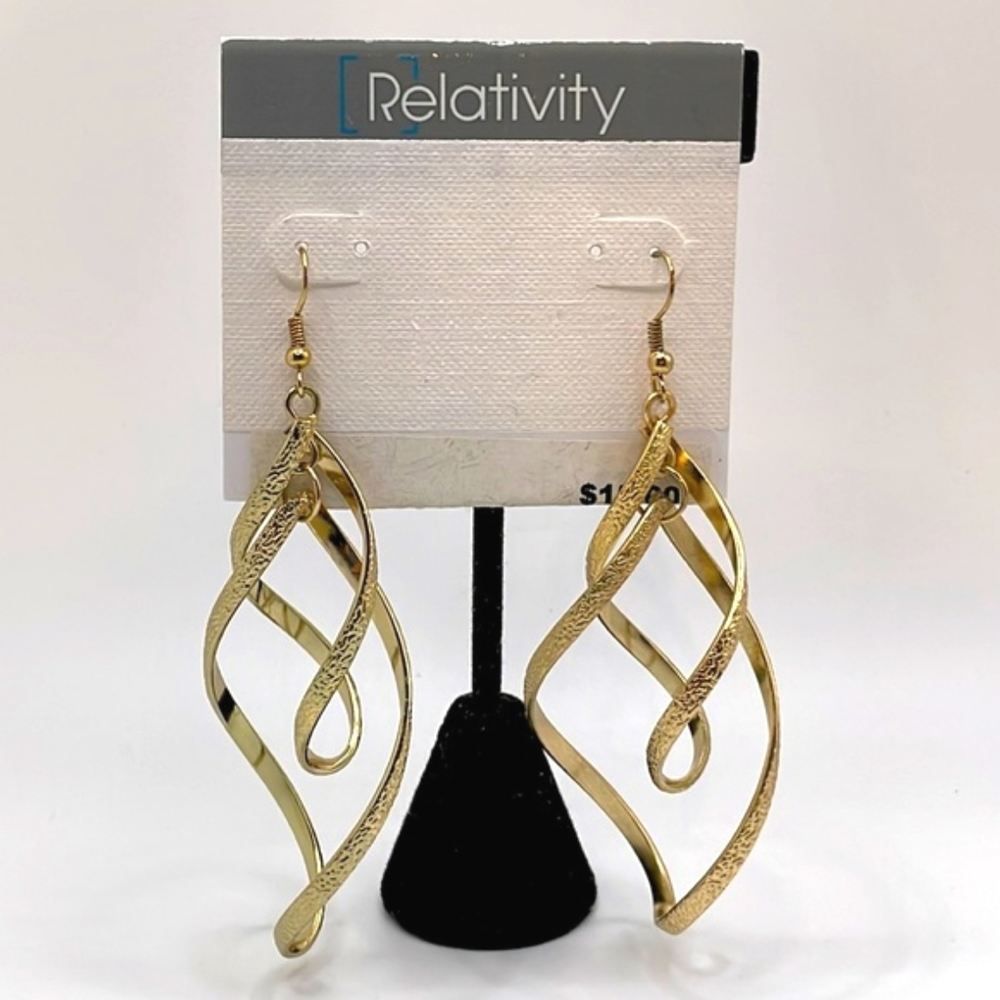 Relativity Gold Tone Textured Double Swirl Pierced Earrings NWT